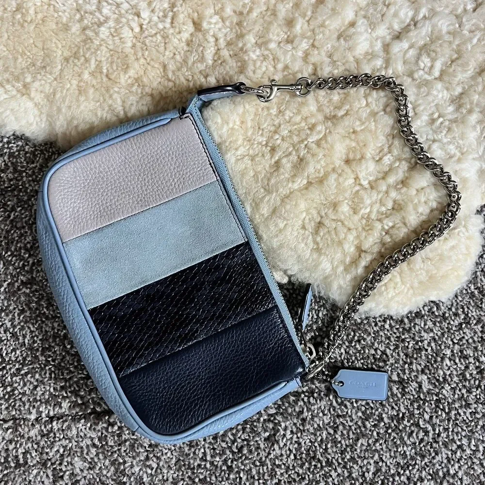Rare Coach Colorblock Wristlet Pebbled Leather Cornflower Blue Suede Snake Y2K